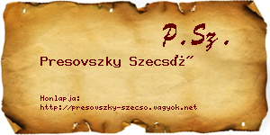 Presovszky Szecső névjegykártya